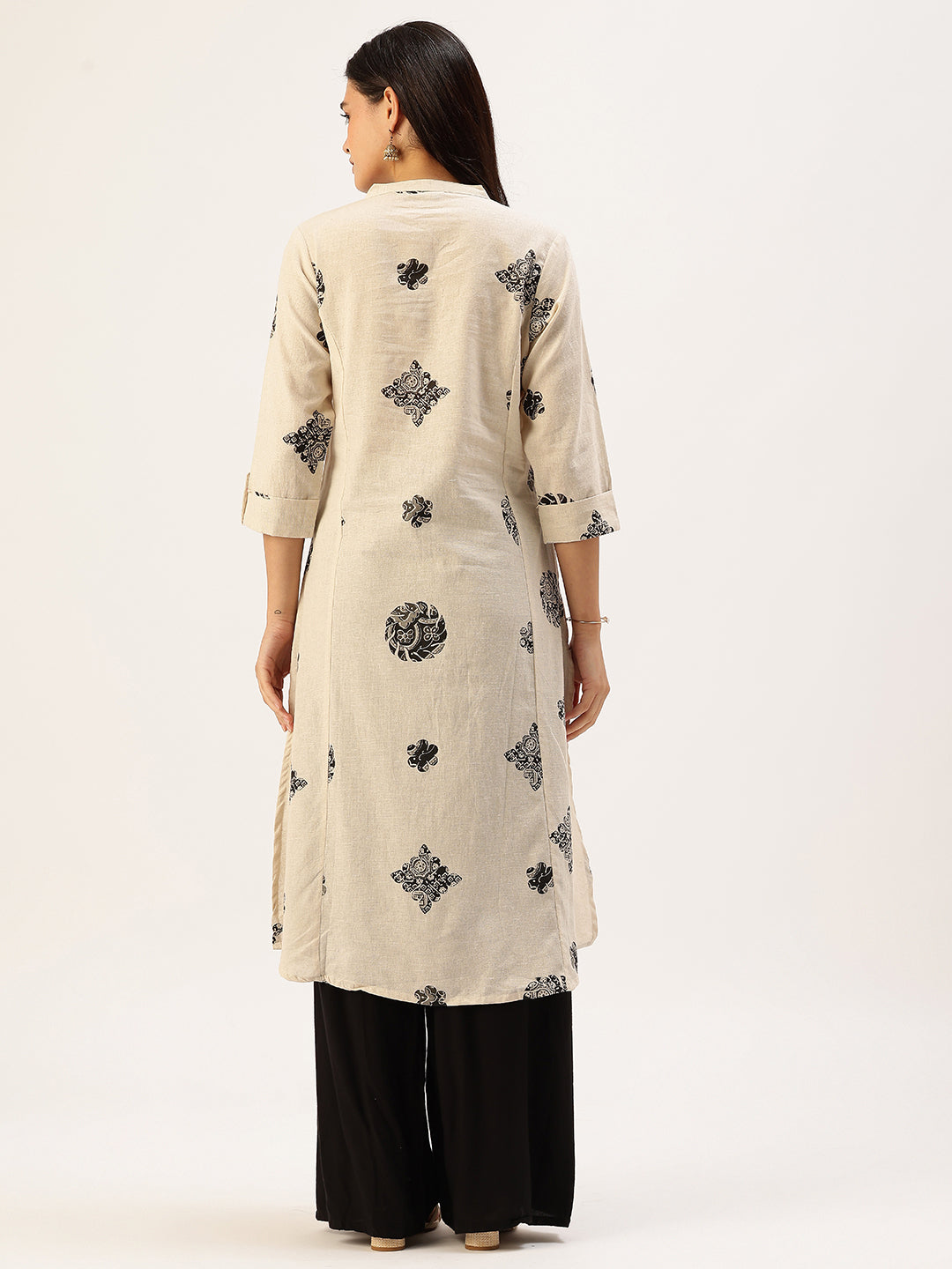 Beige Printed A-line Kurta