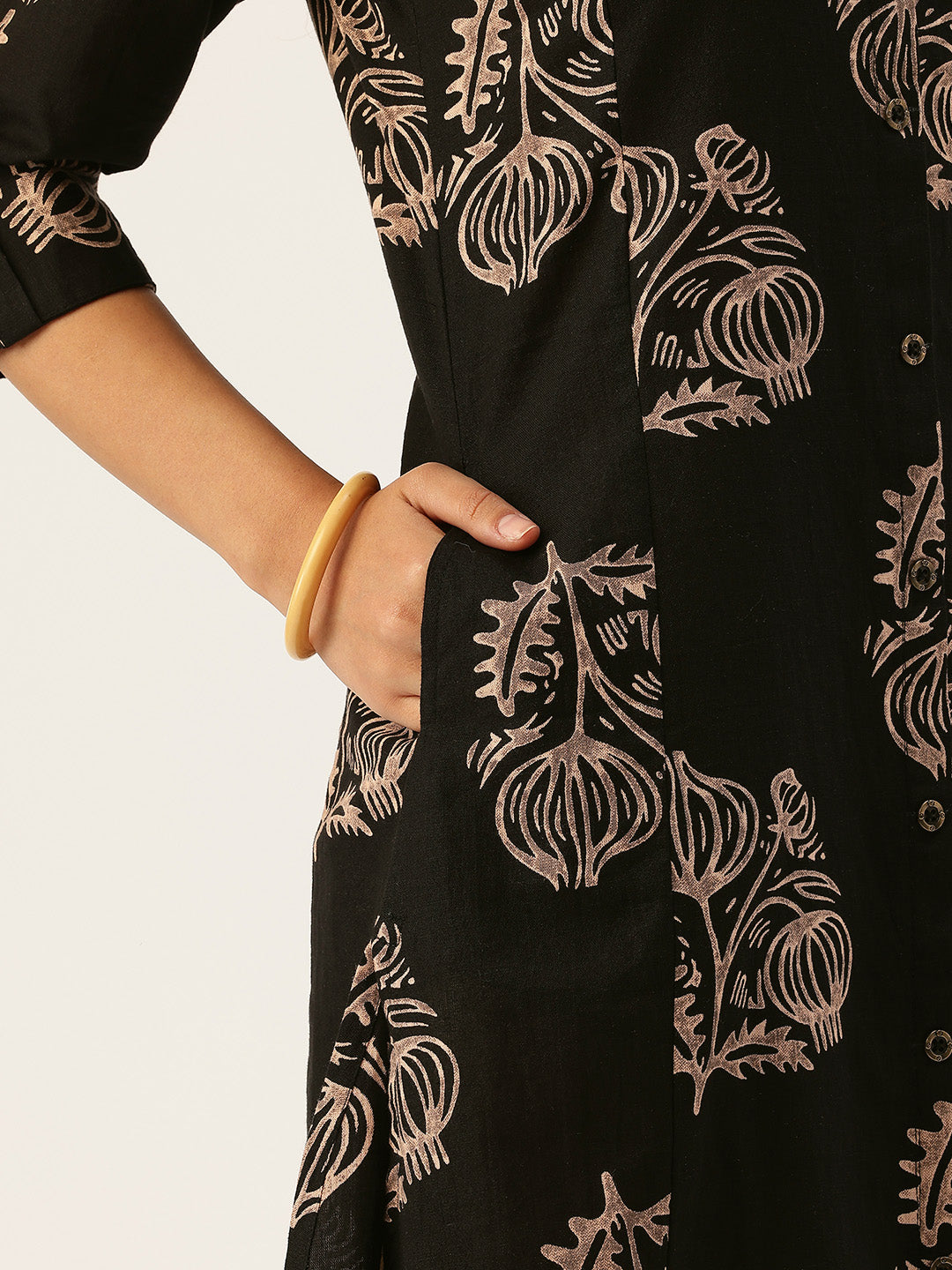 Black Floral Printed A-line Kurta
