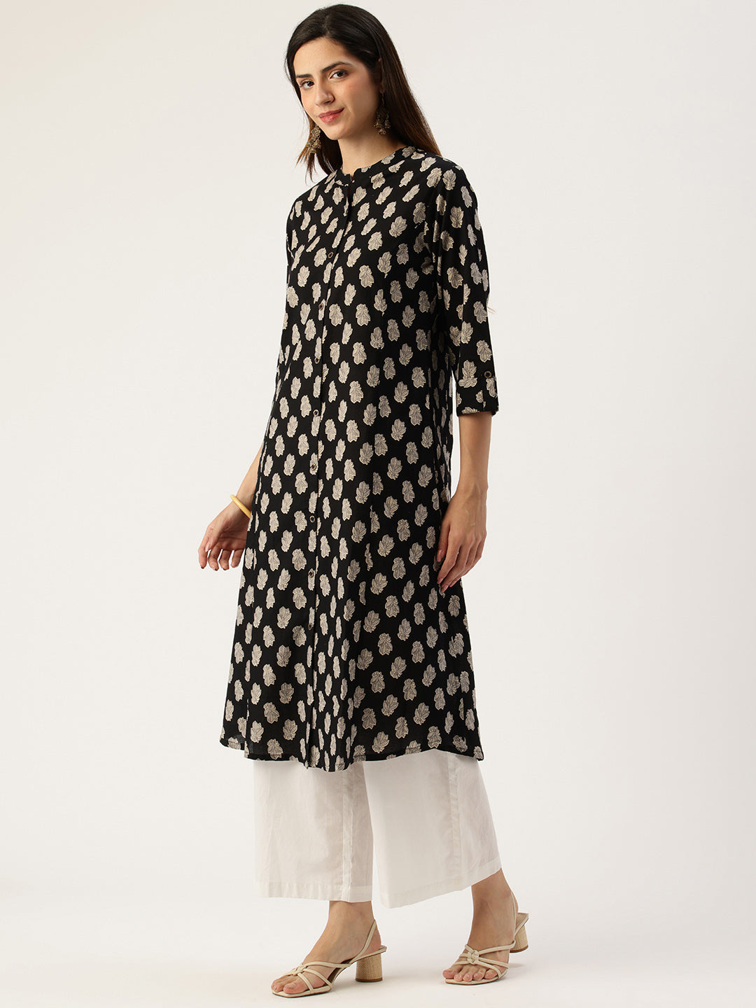 Black Floral Printed A Line Kurta