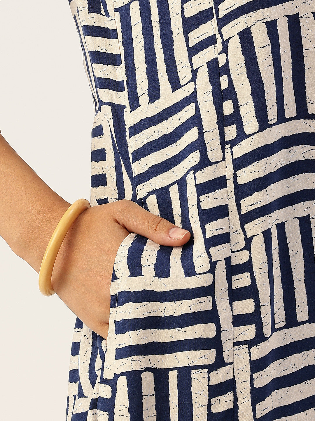 Beige Box Striped Printed A - Line Kurta