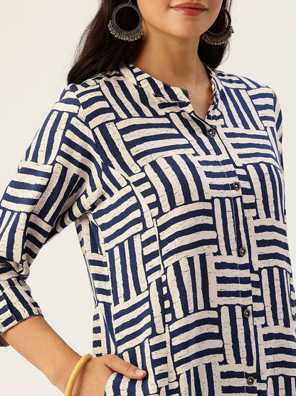 Beige Box Striped Printed A - Line Kurta