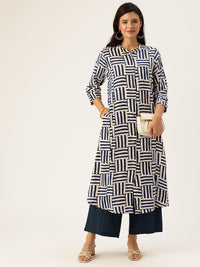 Beige Box Striped Printed A - Line Kurta