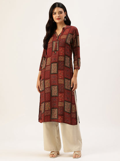 Red Box Printed A - Line Kurta