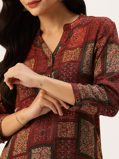 Red Box Printed A - Line Kurta