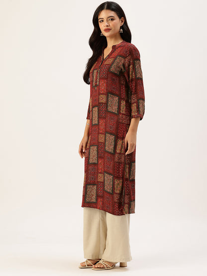 Red Box Printed A - Line Kurta