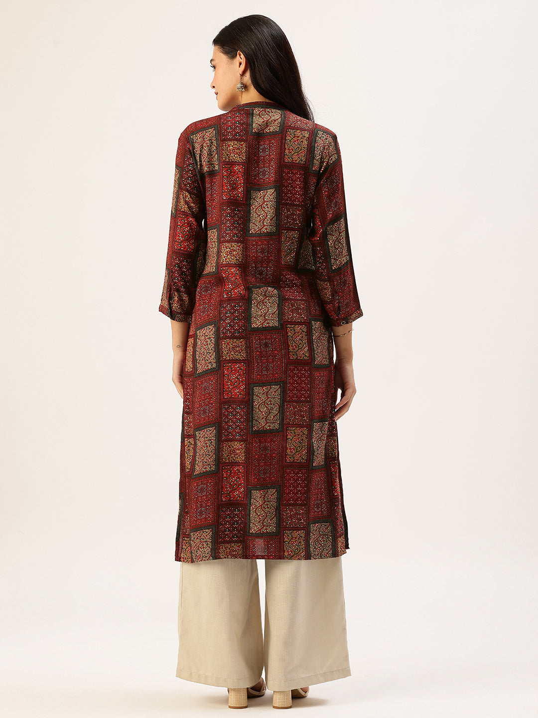 Red Box Printed A - Line Kurta