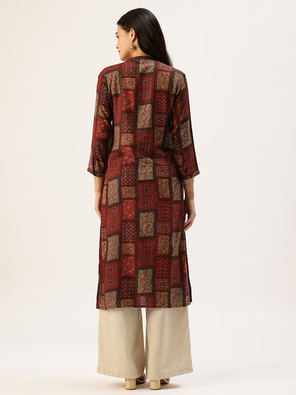 Red Box Printed A - Line Kurta