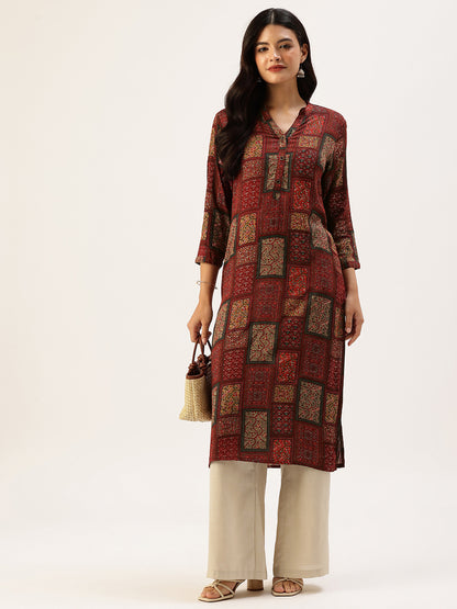 Red Box Printed A - Line Kurta
