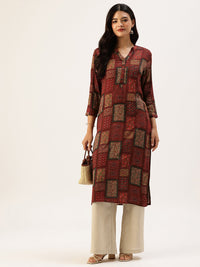 Red Box Printed A - Line Kurta
