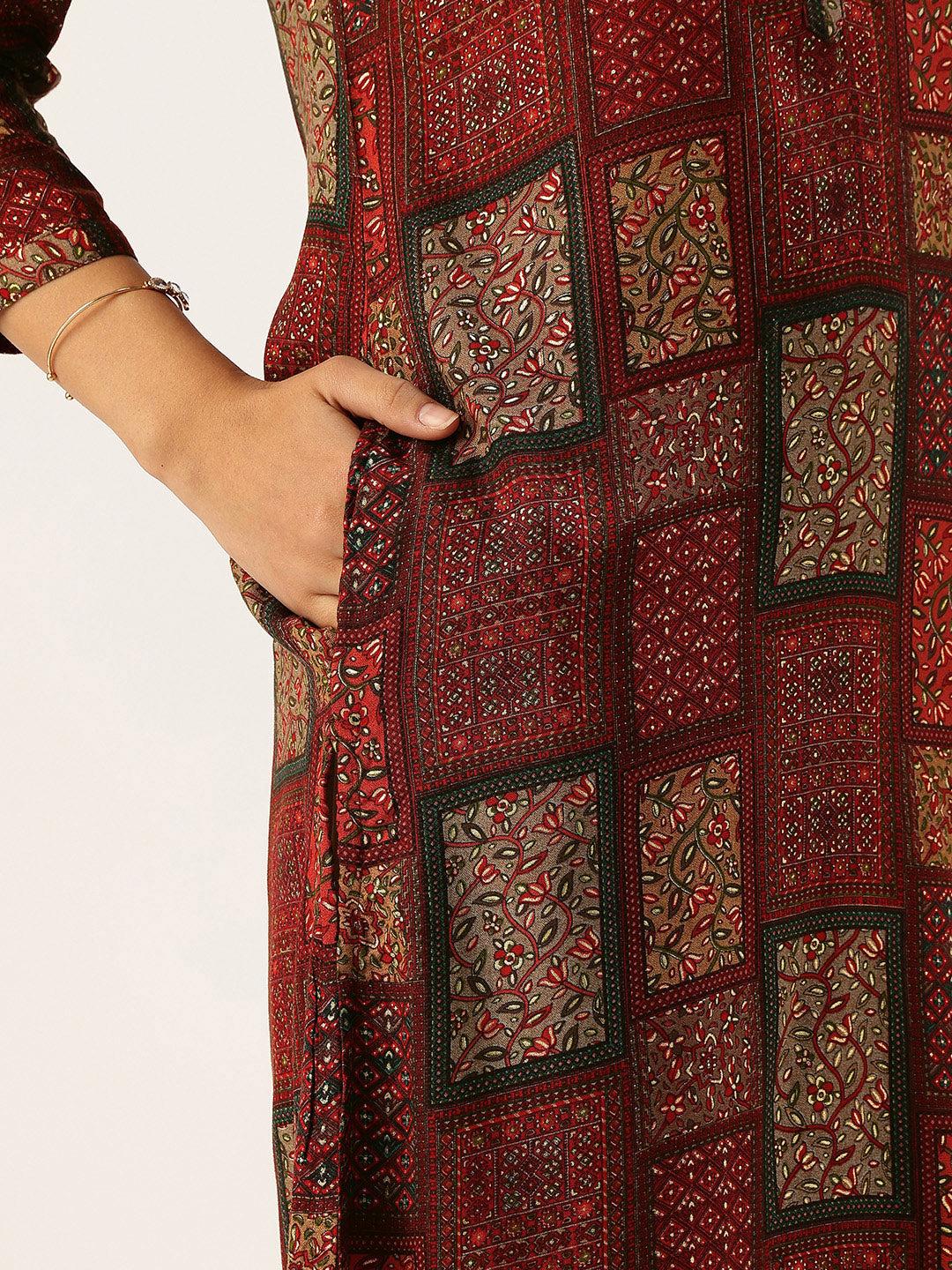 Red Box Printed A - Line Kurta