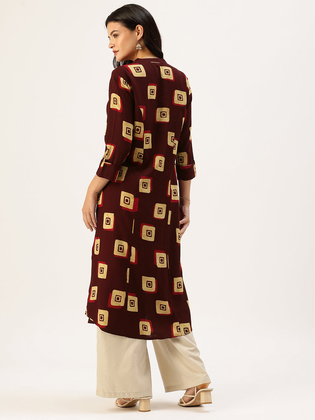Wine Square Printed A - Line Kurta