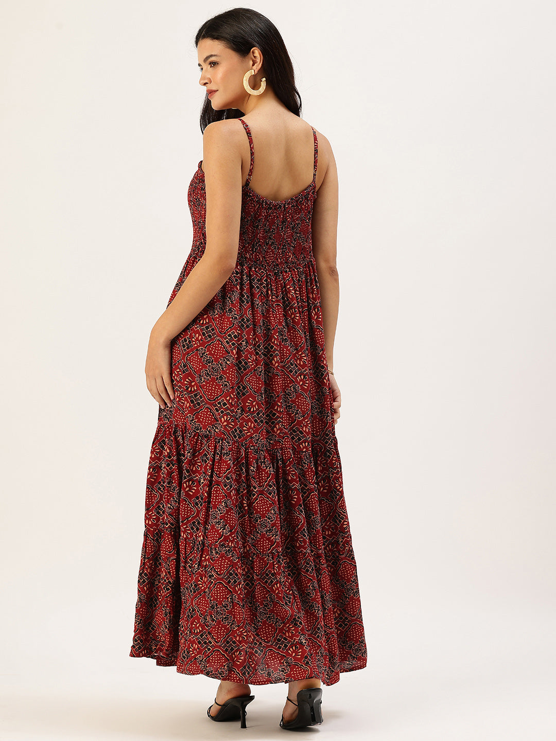 Maroon Jaal Printed Fit & Flare Midi Dress