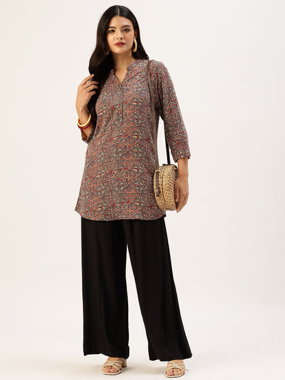 Gray Printed Mandarin Collar Tunic