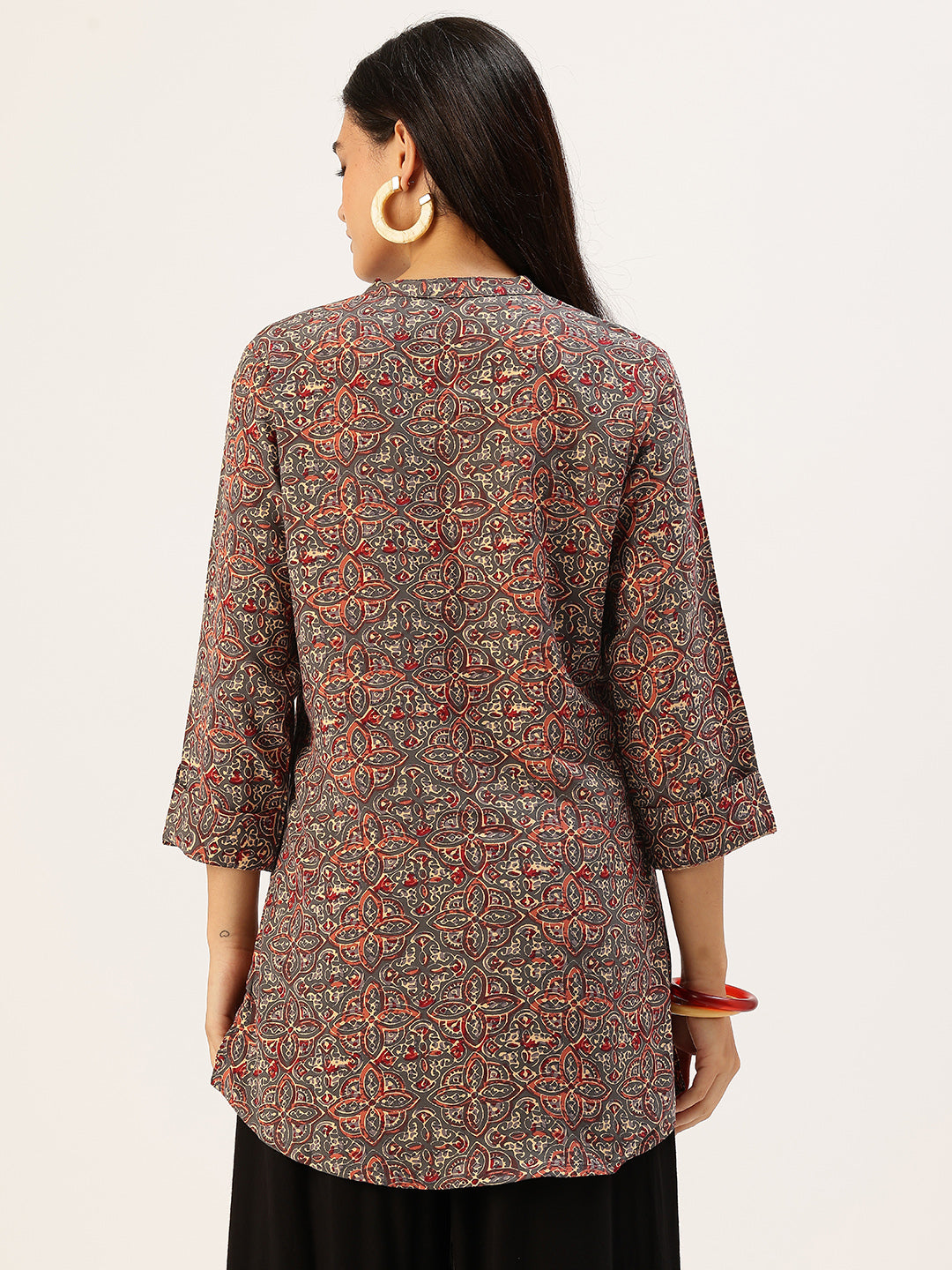 Gray Printed Mandarin Collar Tunic