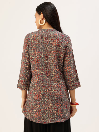 Gray Printed Mandarin Collar Tunic