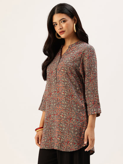 Gray Printed Mandarin Collar Tunic