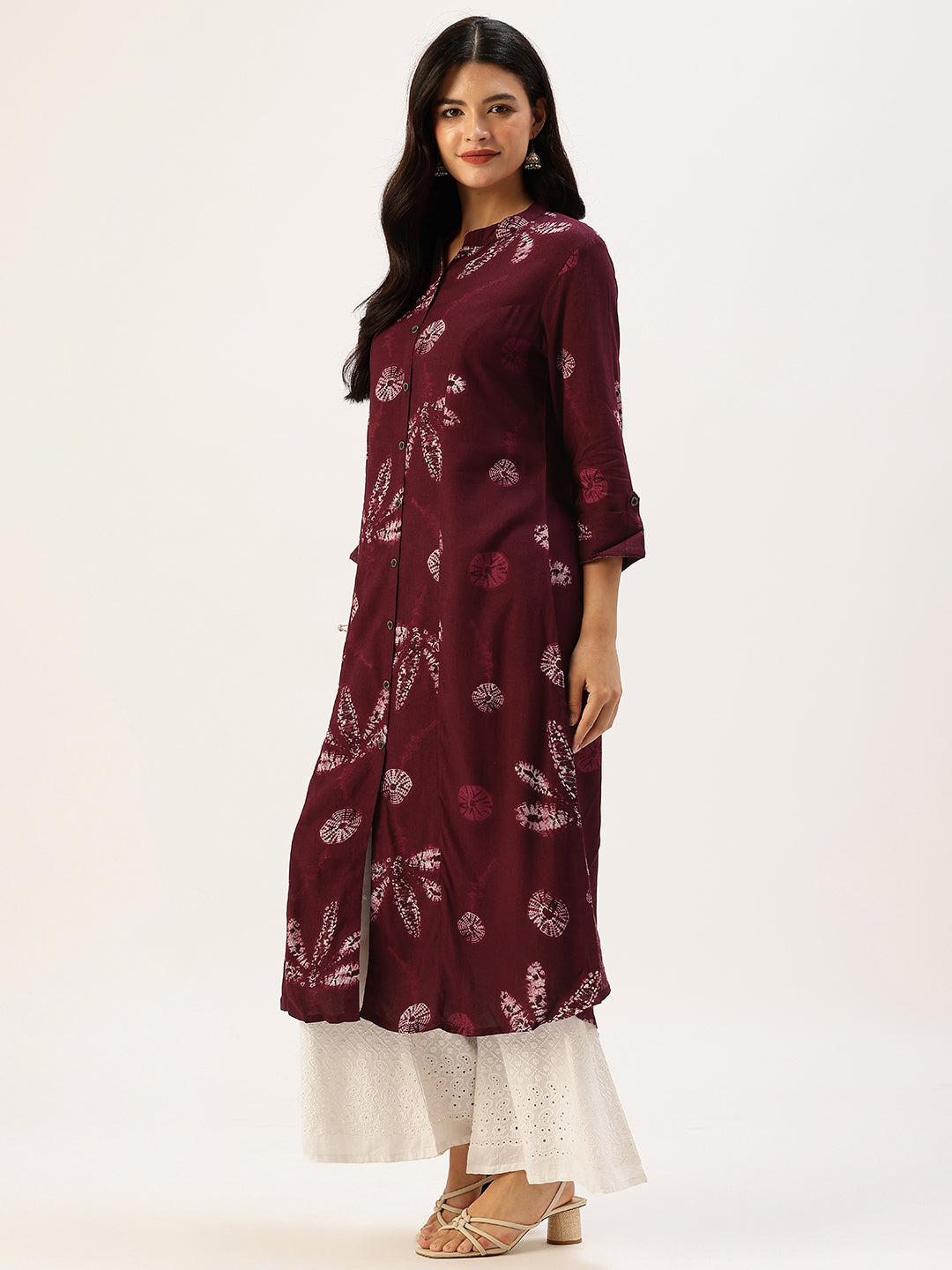 Wine Leaf Printed A - Line Kurta