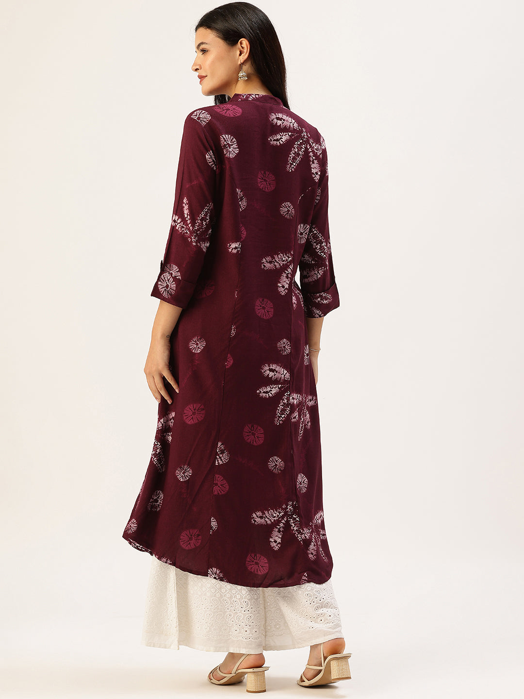 Wine Leaf Printed A - Line Kurta