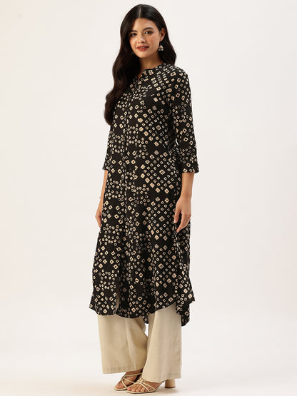Black Bandhani Printed A - Line Kurta