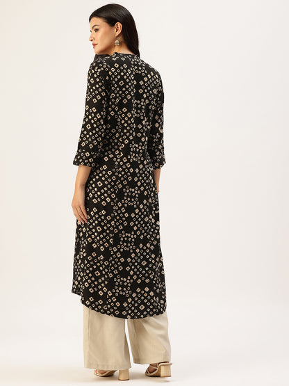 Black Bandhani Printed A - Line Kurta