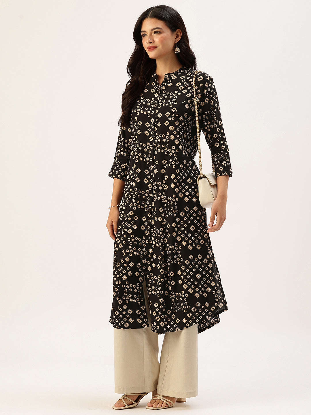 Black Bandhani Printed A - Line Kurta