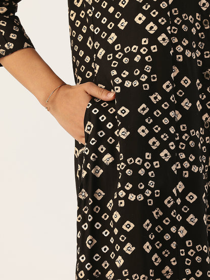 Black Bandhani Printed A - Line Kurta