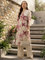 White With Pink Floral Printed Mandarin Collar Kurta, Floral Printed Kurta, White Printed Kurta