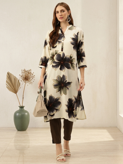 Floral Printed Mandarin Collar Kurta