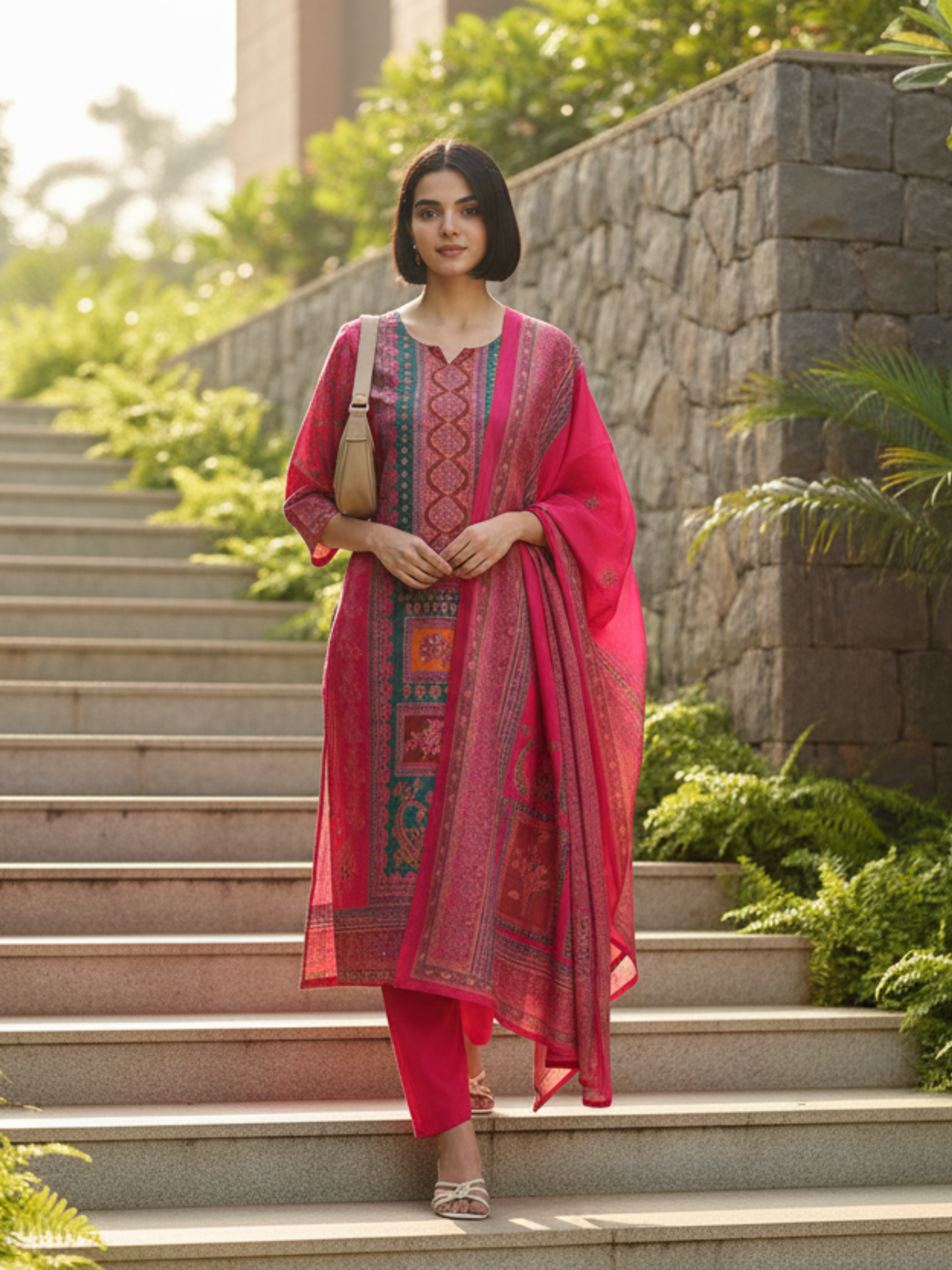 Pink Ethnic Motifs Printed Kurta with Trousers With Dupatta