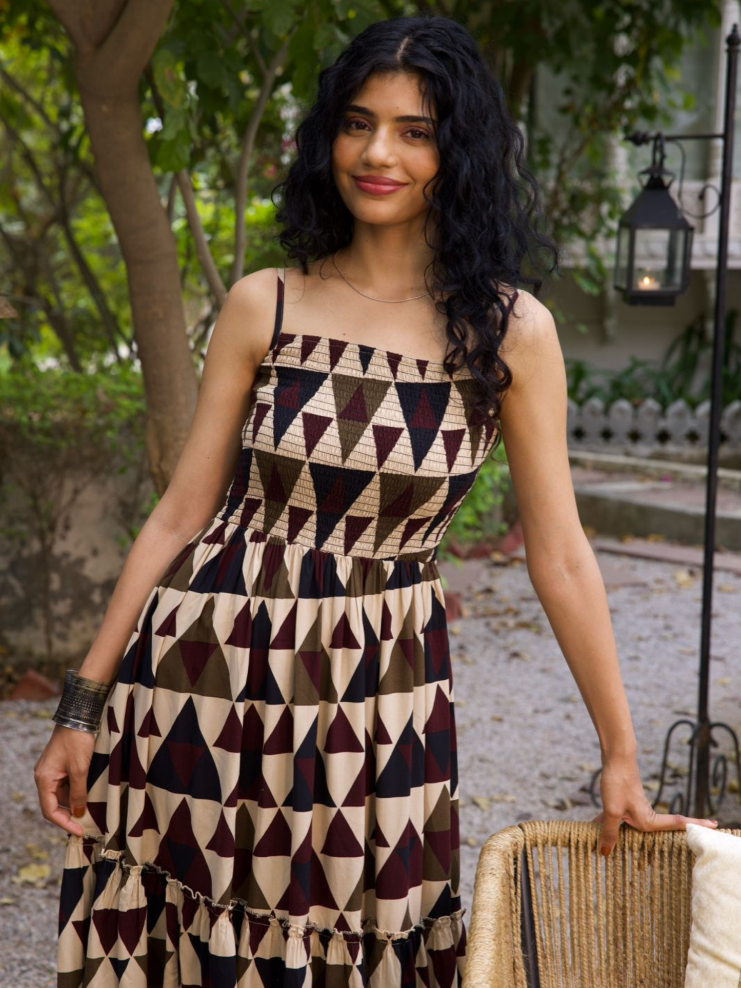Beige Fit & Flare Midi Dress