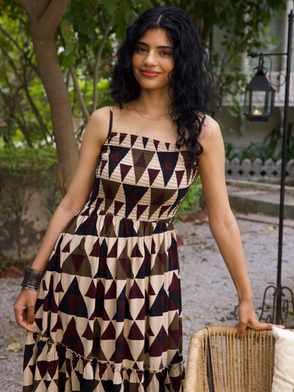 Beige Fit & Flare Midi Dress