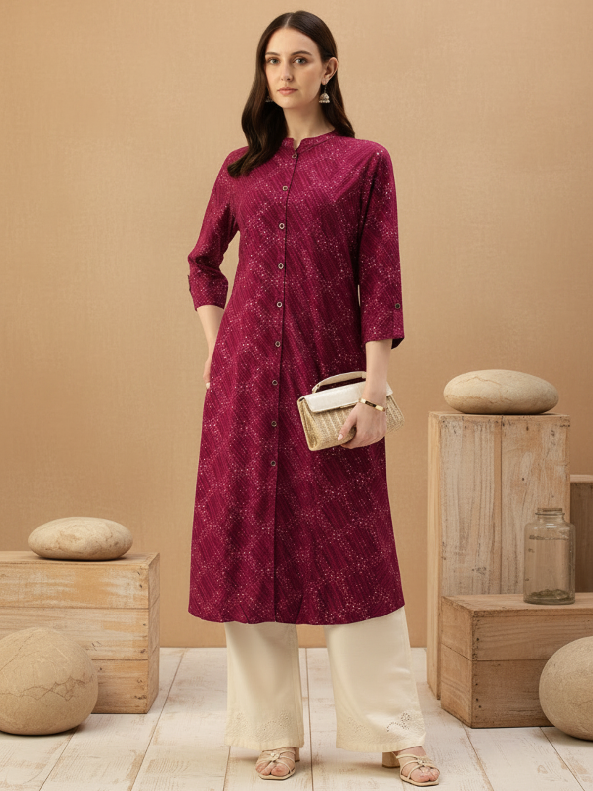 Fuchsia Printed A-Line Kurta
