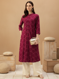 Fuchsia Printed A-Line Kurta
