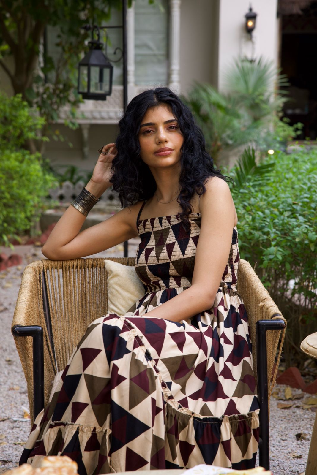 Beige Fit & Flare Midi Dress