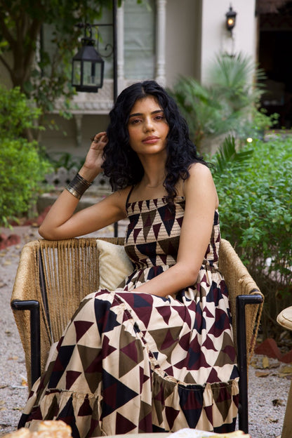 Beige Fit & Flare Midi Dress