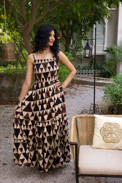 Beige Fit & Flare Midi Dress