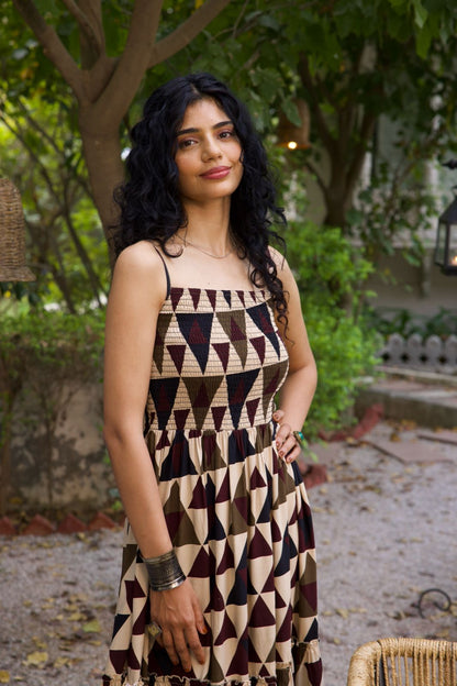 Beige Fit & Flare Midi Dress