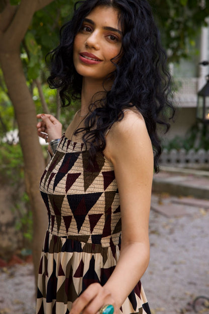 Beige Fit & Flare Midi Dress