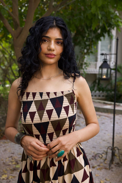 Beige Fit & Flare Midi Dress
