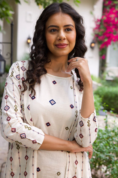 Beige  Embroidered Midi Dress With Shrug