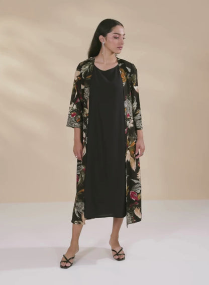 Black Round Neck A-Line Midi Dress With Shrug