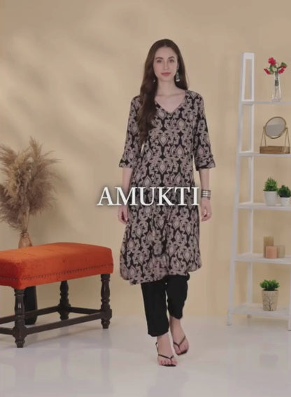 Black Ethnic Motifs Printed A-Line Kurta