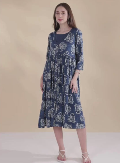 Blue Round Neck A-Line Maxi Dress With Shrug