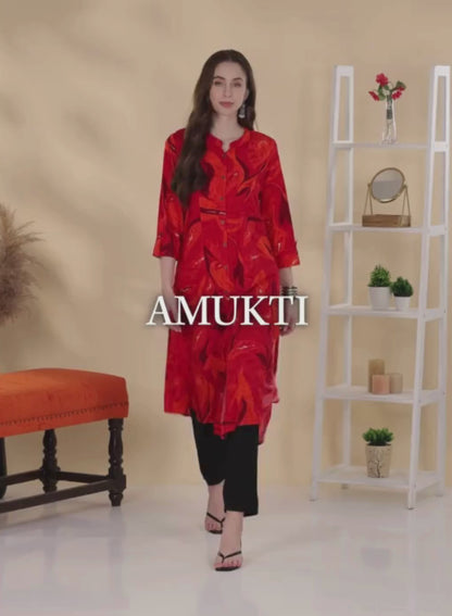 Pink Abstract Printed A-Line Kurta