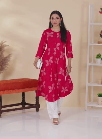 Pink Geometric Printed Kurta