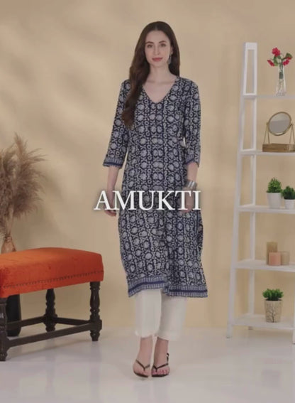 Indigo Ethnic Motifs Printed A-Line Kurta