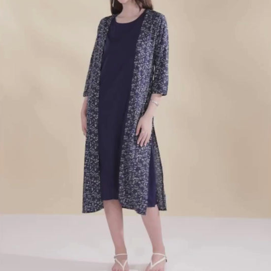 Blue Round Neck Midi Dress With Shrug, dress with shrug, midi dress, round neck dress, blue dress