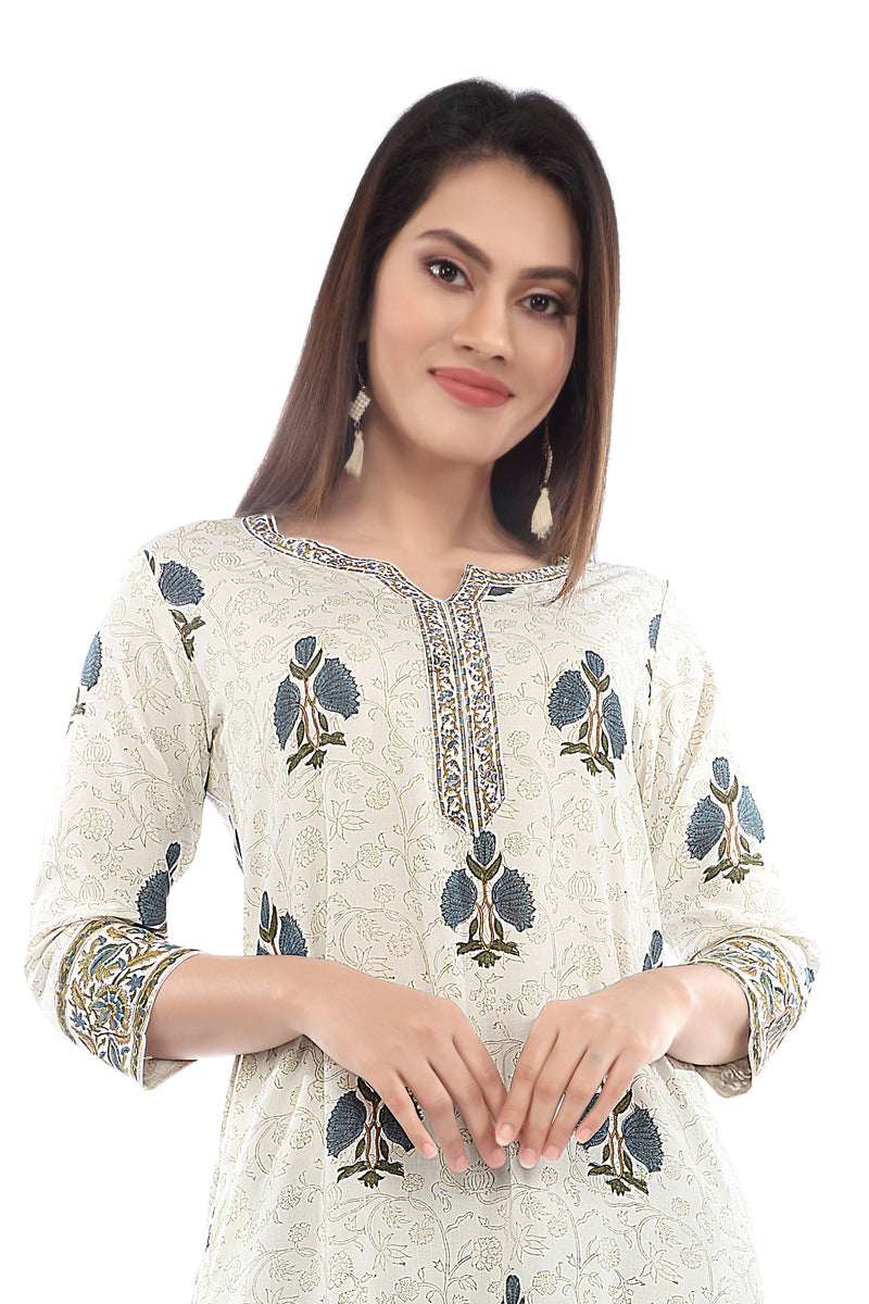 Blue Jaal Border Sanganeri kurta