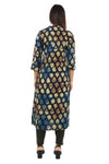 Blue Abstract Sanganeri Straight Cut  Kurta