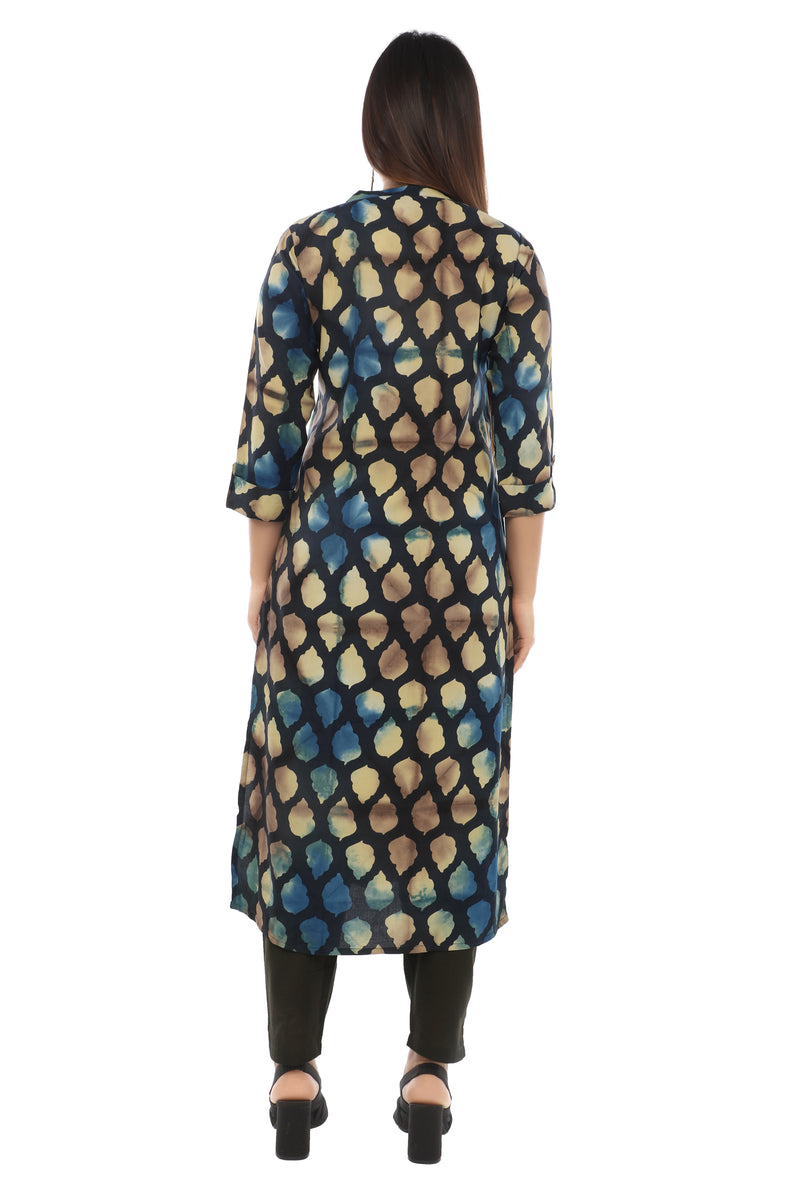 Blue Abstract Sanganeri Straight Cut  Kurta